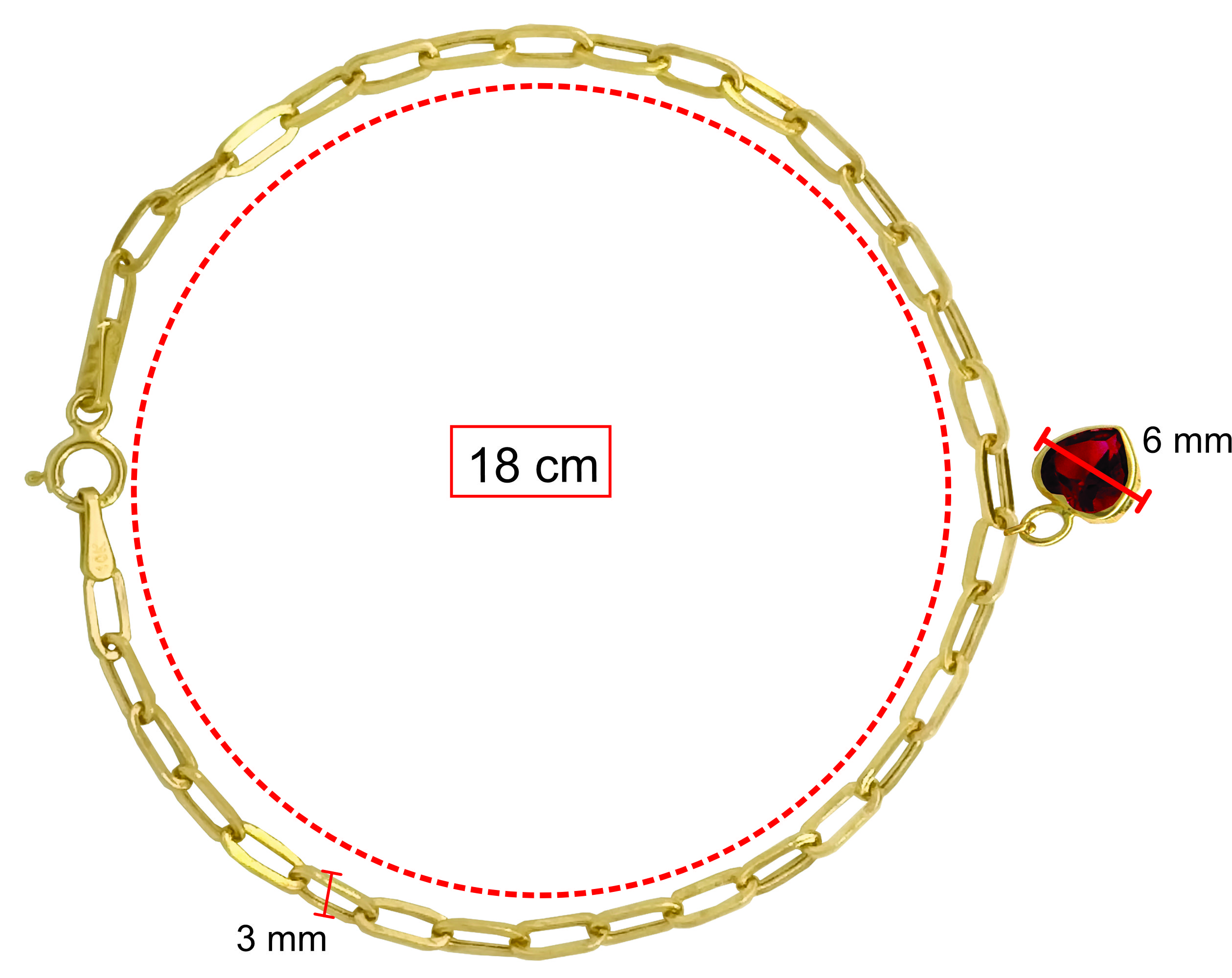 Pulsera Oro 10k Horoz Colguije Corazón rojo 18cm Si212.
