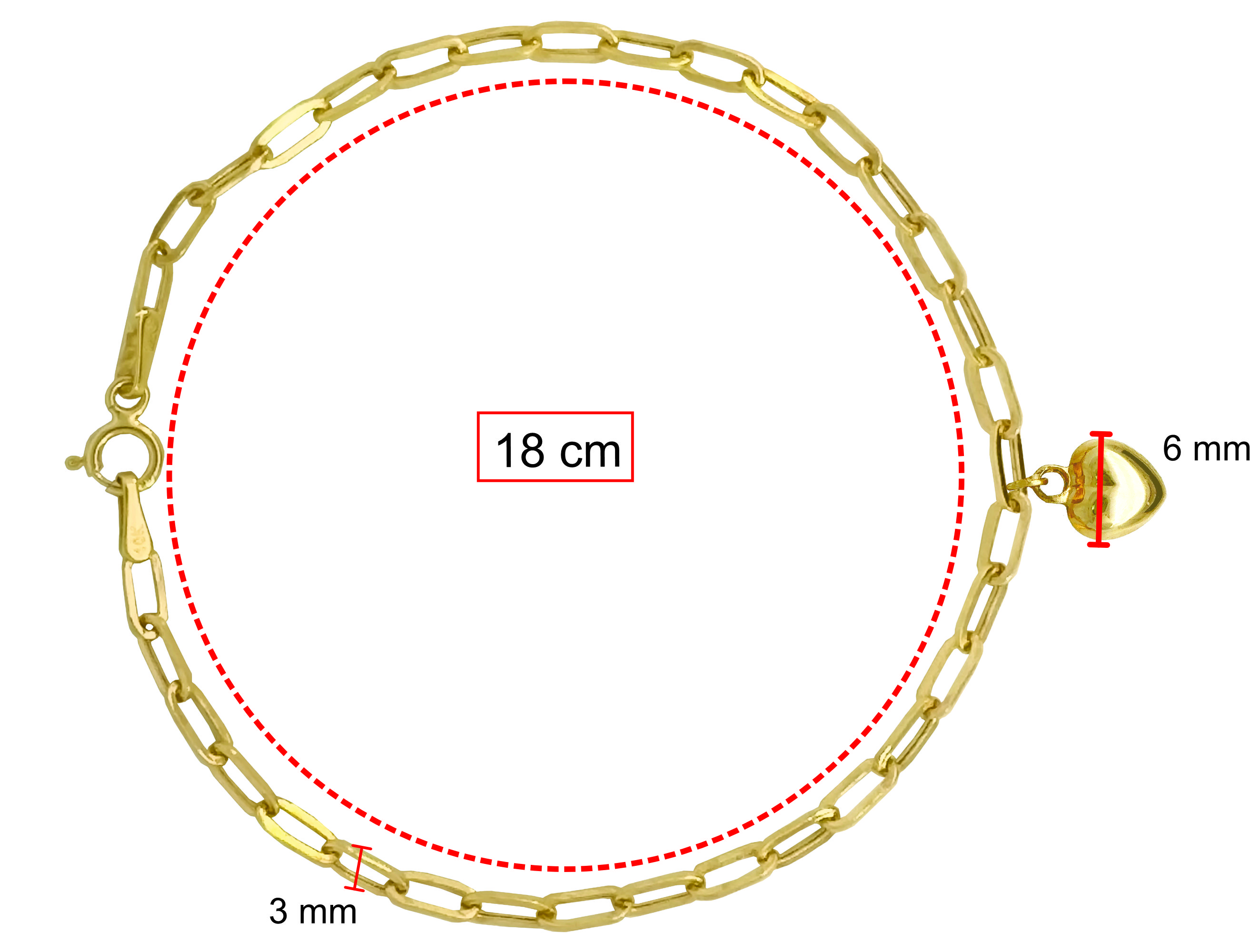 Pulsera Oro 10k Horoz Colguije Corazón abombado 18cm Si215.