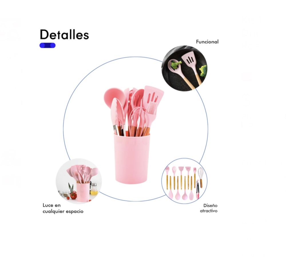 Kit 12 Utensilios Cocina Reposteria Durables Uso Profesional Color Rosa.