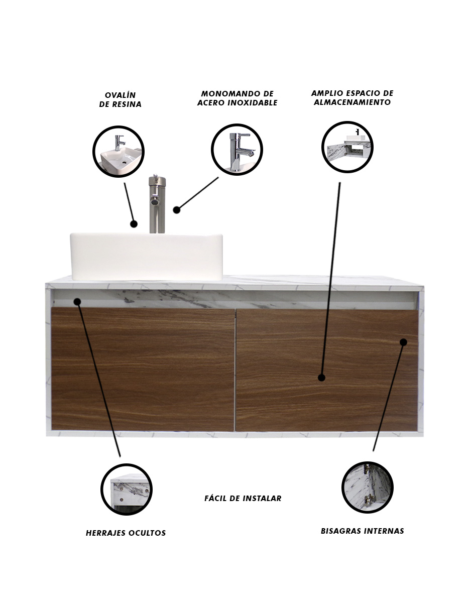 Gabinete Flotante Para Baño Con Lavamanos Y Llave OLIVIA