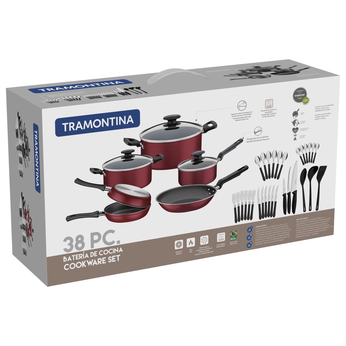 Batería de Cocina Tramontina 20399/779 + Cuchillos + Ollas de Chef 38 Pzas Roja ENDY4.