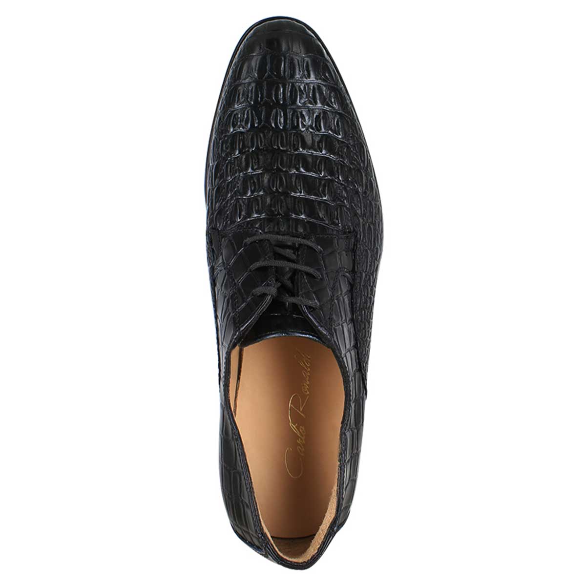 Zapato Formal Hombre Carlo Ronaldi 1115 Res Grabada Caimán Negro Cuero Casual.