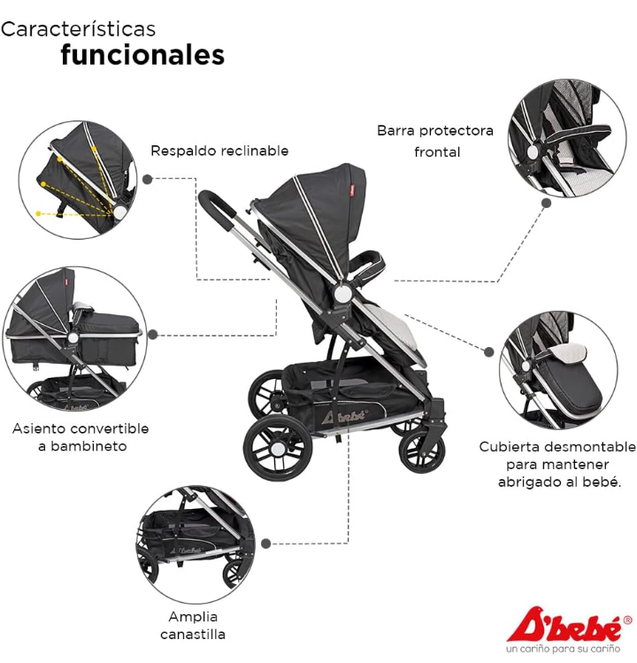 Carreola multifuncional con Bambineto y autoasiento travel system crown 