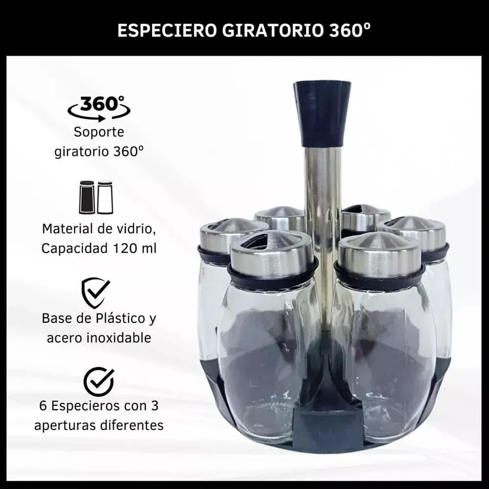 Organizador Giratorio De Especias Para Cocina Con 6 Frascos