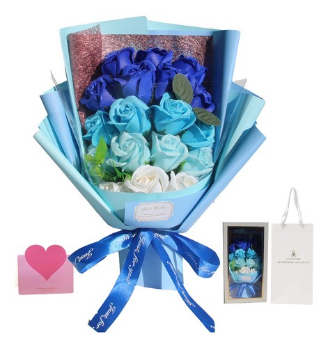 "Rosas Artificiales Cajas De Flores Para Regalo Azul degradado "