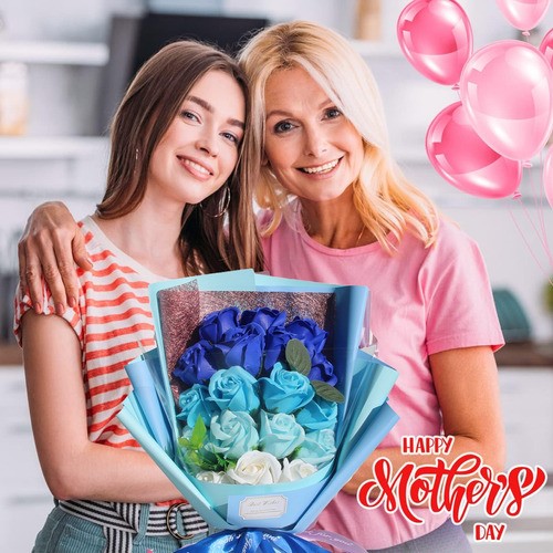 "Rosas Artificiales Cajas De Flores Para Regalo Azul degradado "
