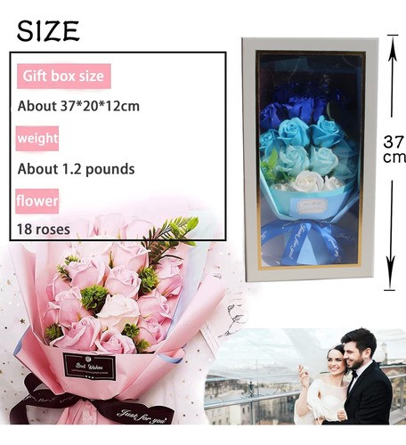 "Rosas Artificiales Cajas De Flores Para Regalo Azul degradado "