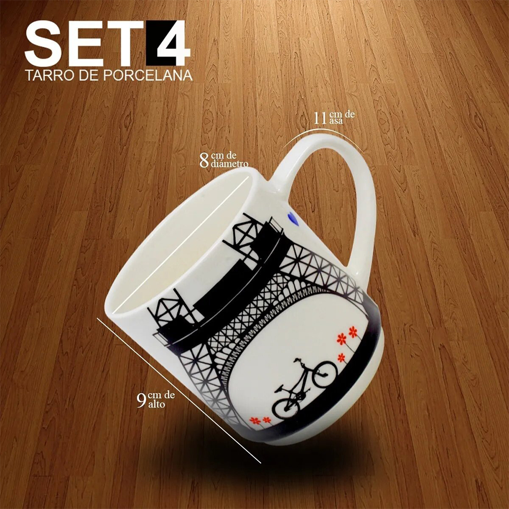 Juego de 4 Tazas de Porcelana decoradas Eiffel - Nuvó.