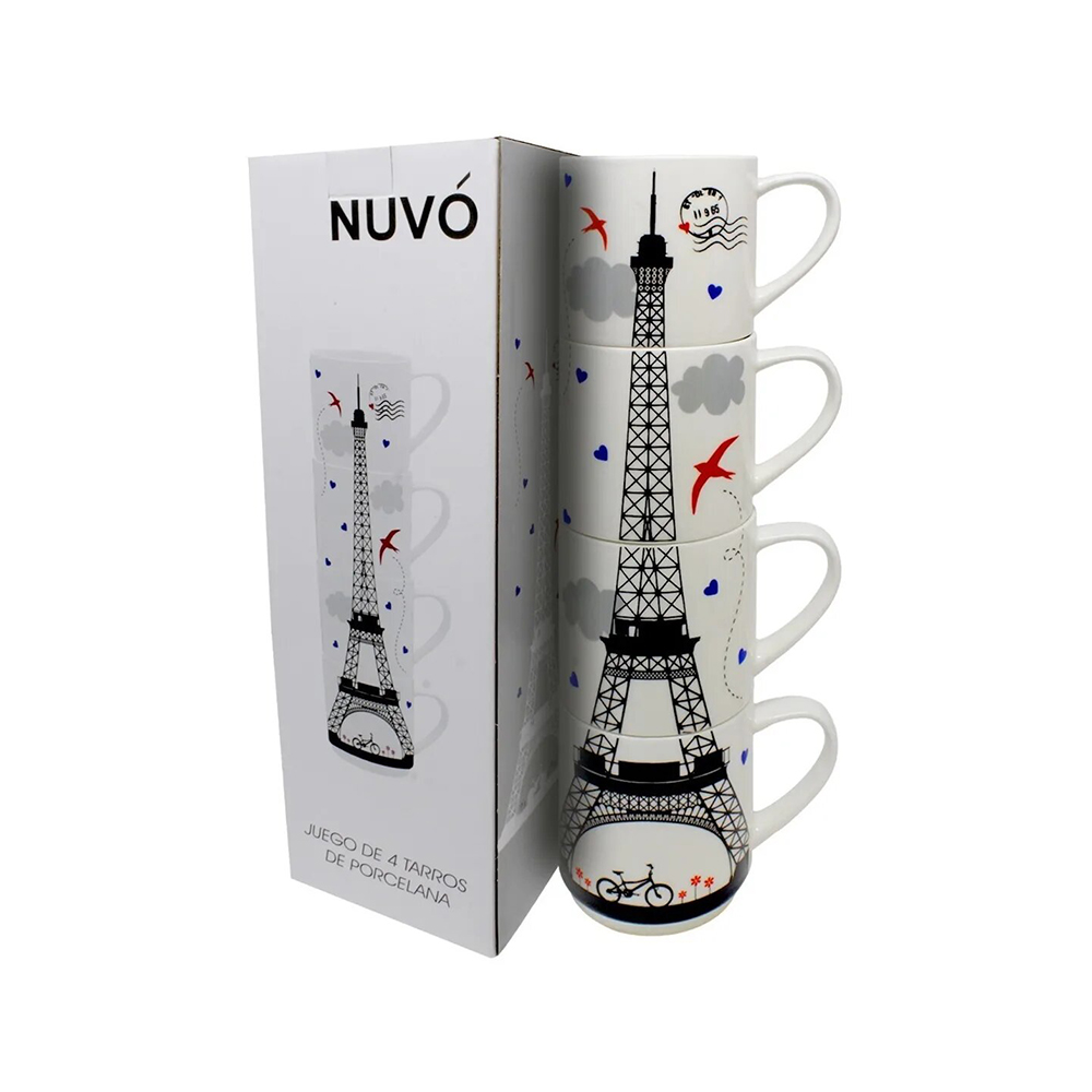 Juego de 4 Tazas de Porcelana decoradas Eiffel - Nuvó.