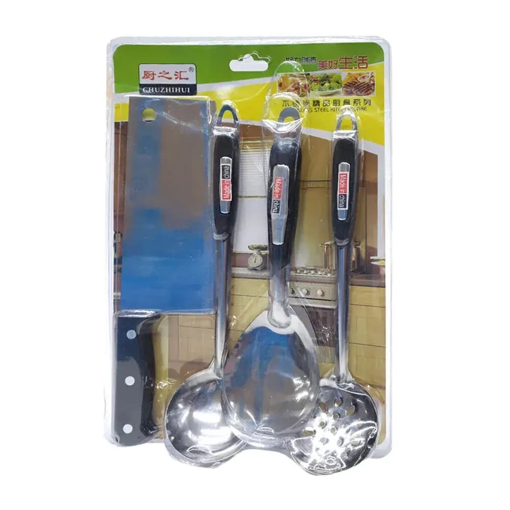 Kit 4 Utensilios Para Cocina Cuchillo 3 Cucharones Metalicos