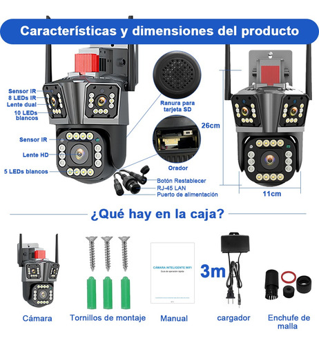 "Cámara De Vigilancia De 8mp Con 3 Pantallas Y Zoom 10x Alexa negra "