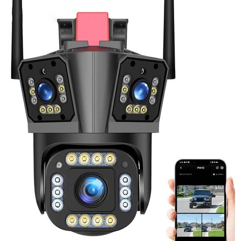 "Cámara De Vigilancia De 8mp Con 3 Pantallas Y Zoom 10x Alexa negra "