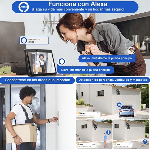 "Cámara De Vigilancia De 8mp Con 3 Pantallas Y Zoom 10x Alexa negra "