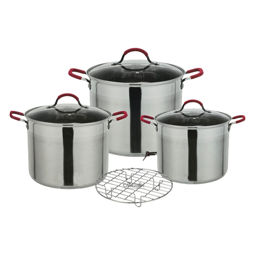 Set 3 Ollas/Vaporeras Acero Inoxidable 10, 12 y 14 Lts - ALFA.