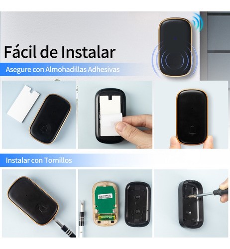 "Timbre Inalambrico Exterior Con 1 Transmisor Y 1 Receptor negro "