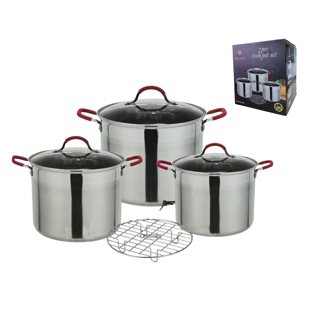 Set 3 Ollas/Vaporeras Acero Inoxidable 10, 12 y 14 Lts - ALFA.
