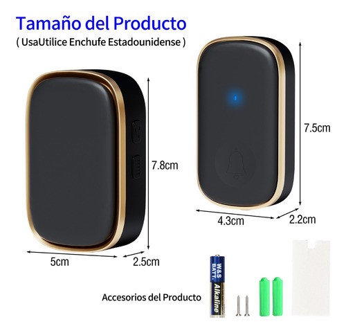"Timbre Inalambrico Exterior Con 1 Transmisor Y 1 Receptor negro "