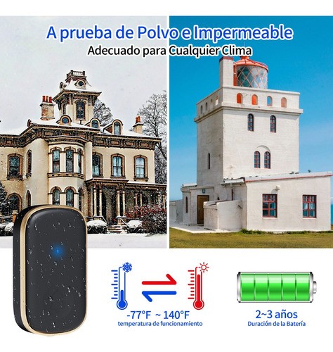 "Timbre Inalambrico Exterior Con 1 Transmisor Y 1 Receptor negro "