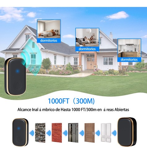 "Timbre Inalambrico Exterior Con 1 Transmisor Y 1 Receptor negro "