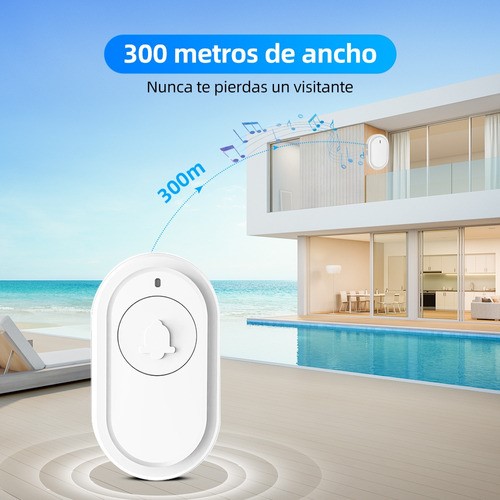 "Timbre Inalámbrico Impermeable Con 1 Transmisor Y 2 Receptor Blanco "