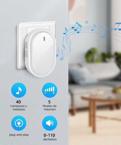 "Timbre Inalámbrico Impermeable Con 1 Transmisor Y 2 Receptor Blanco "