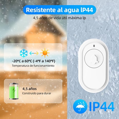 "Timbre Inalámbrico Impermeable Con 1 Transmisor Y 2 Receptor Blanco "