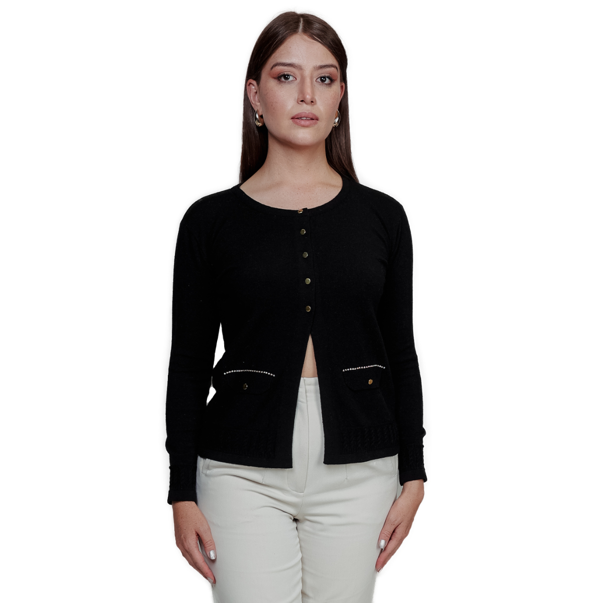 Blusa para mujer con botones-NEGRO