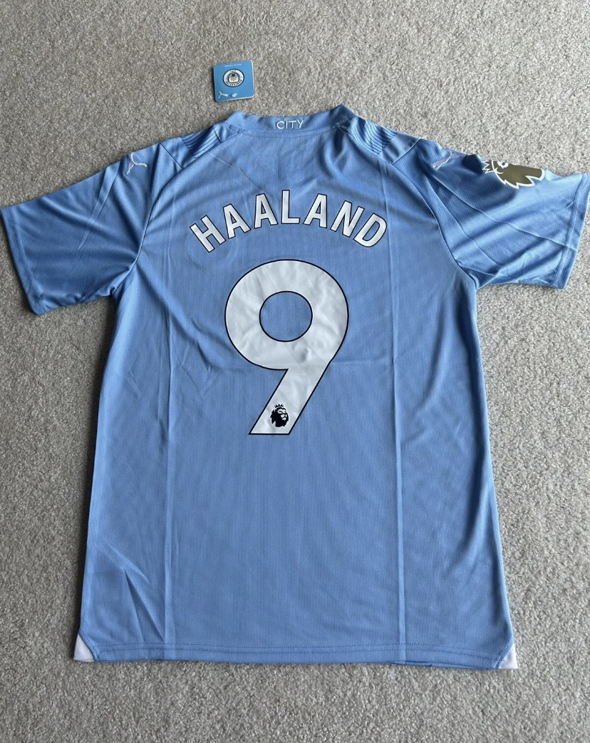 Nuevo! Jersey Manchester City 2024 Titular Azul Haaland 9 Talla L .