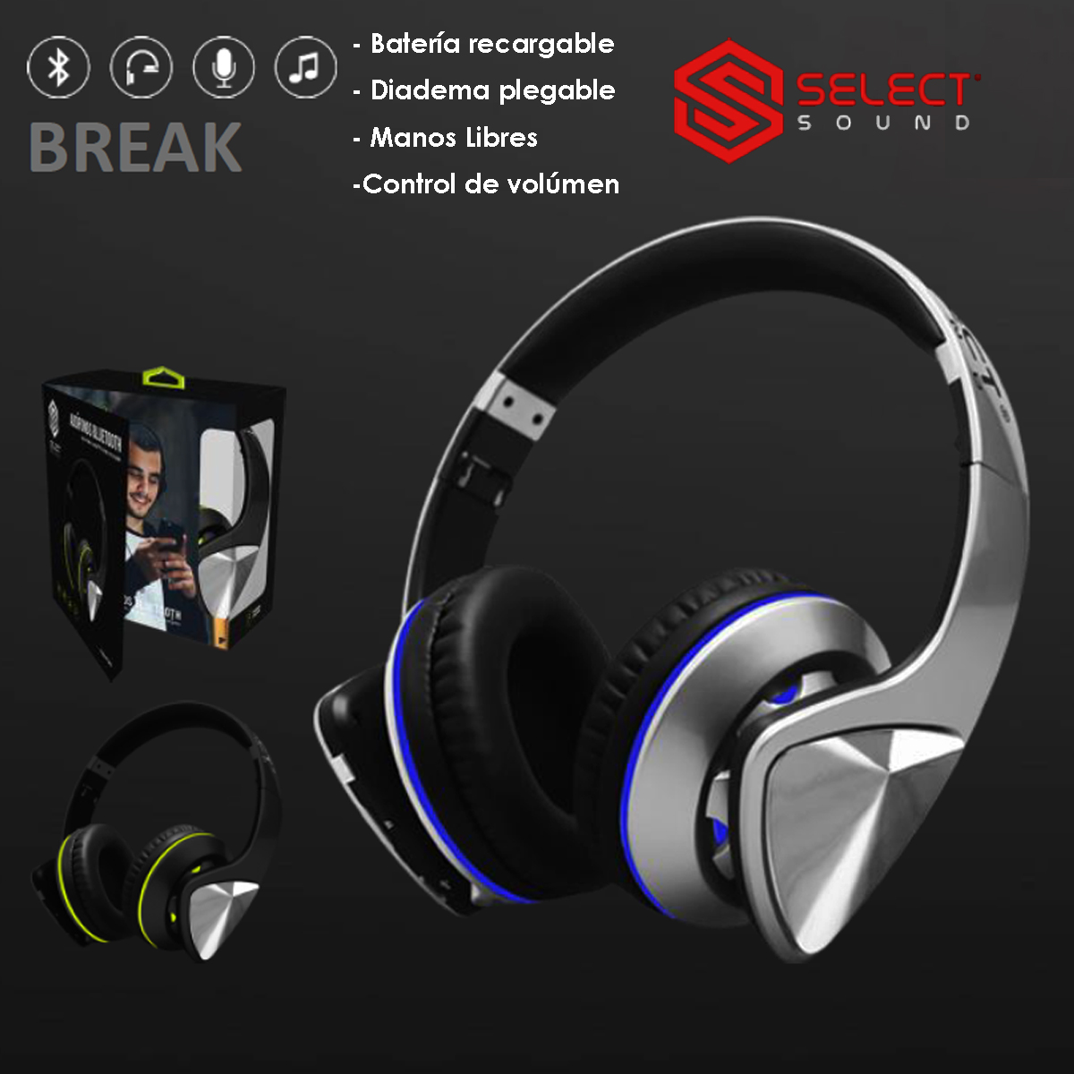 Audífonos Bluetooth Inalámbricos Bluetooth Radio FM Select Sound