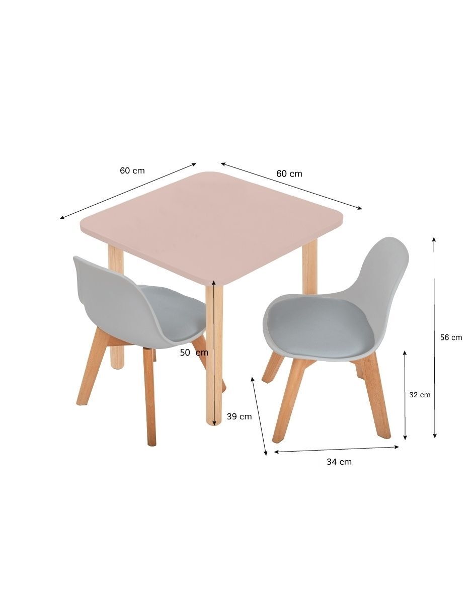 Juego de Comedor Infantil – Mesa Cuadrada y 2 Sillas - Niños y Niñas – Duduk.
