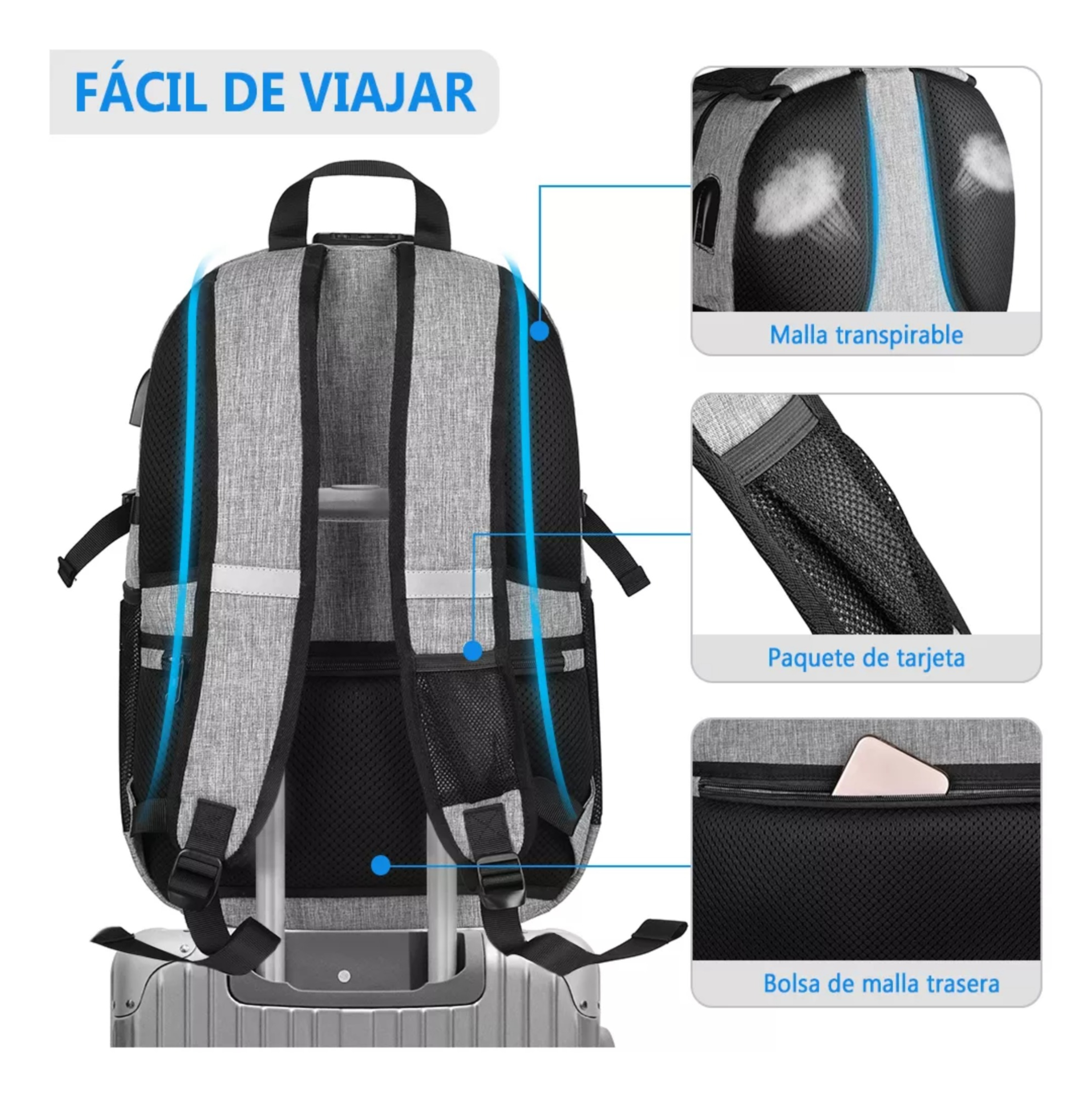 Mochila urbana 8848 BCS-10012 color GRIS CLARO diseño liso 35L.