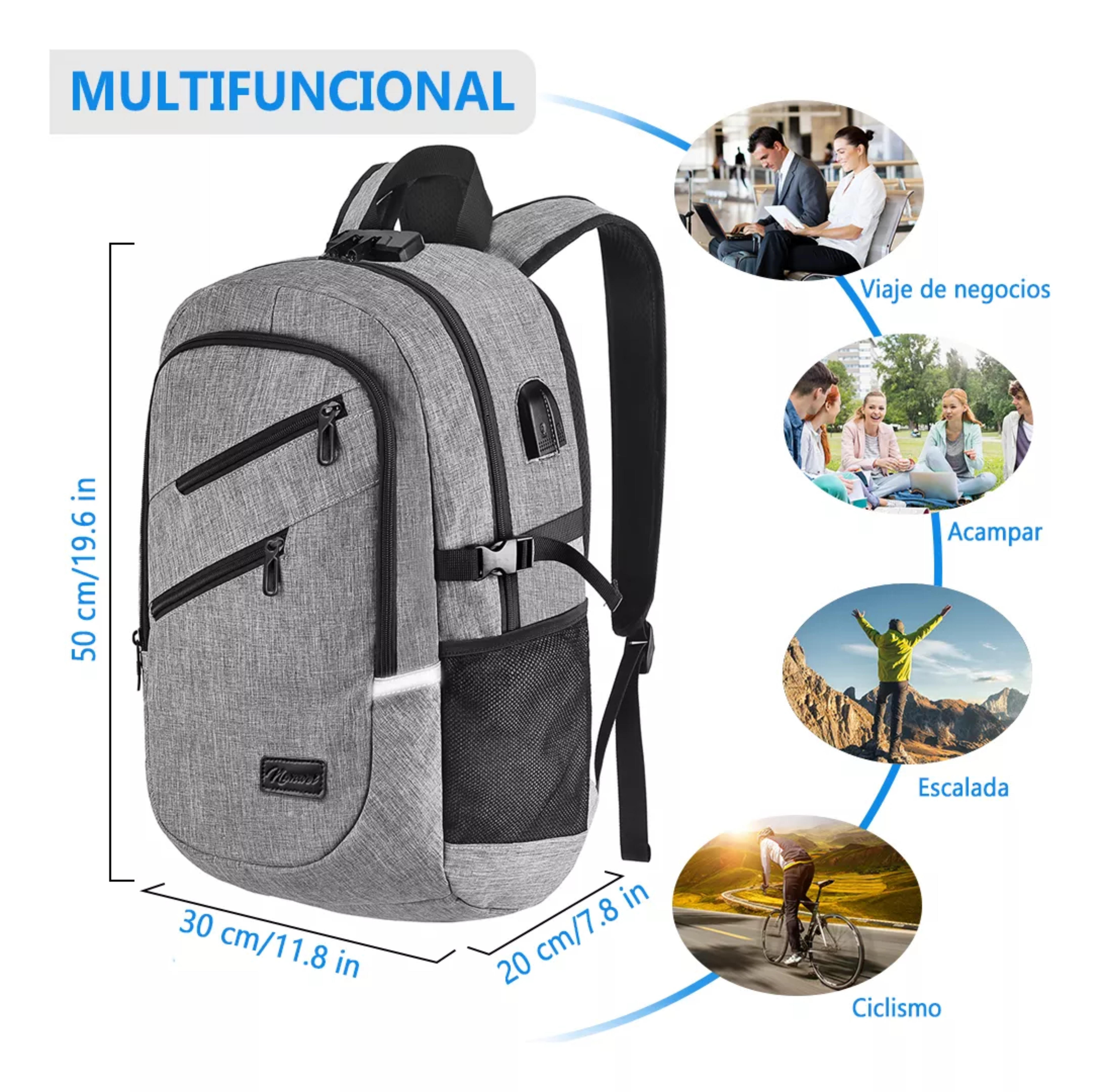 Mochila urbana 8848 BCS-10012 color GRIS CLARO diseño liso 35L.