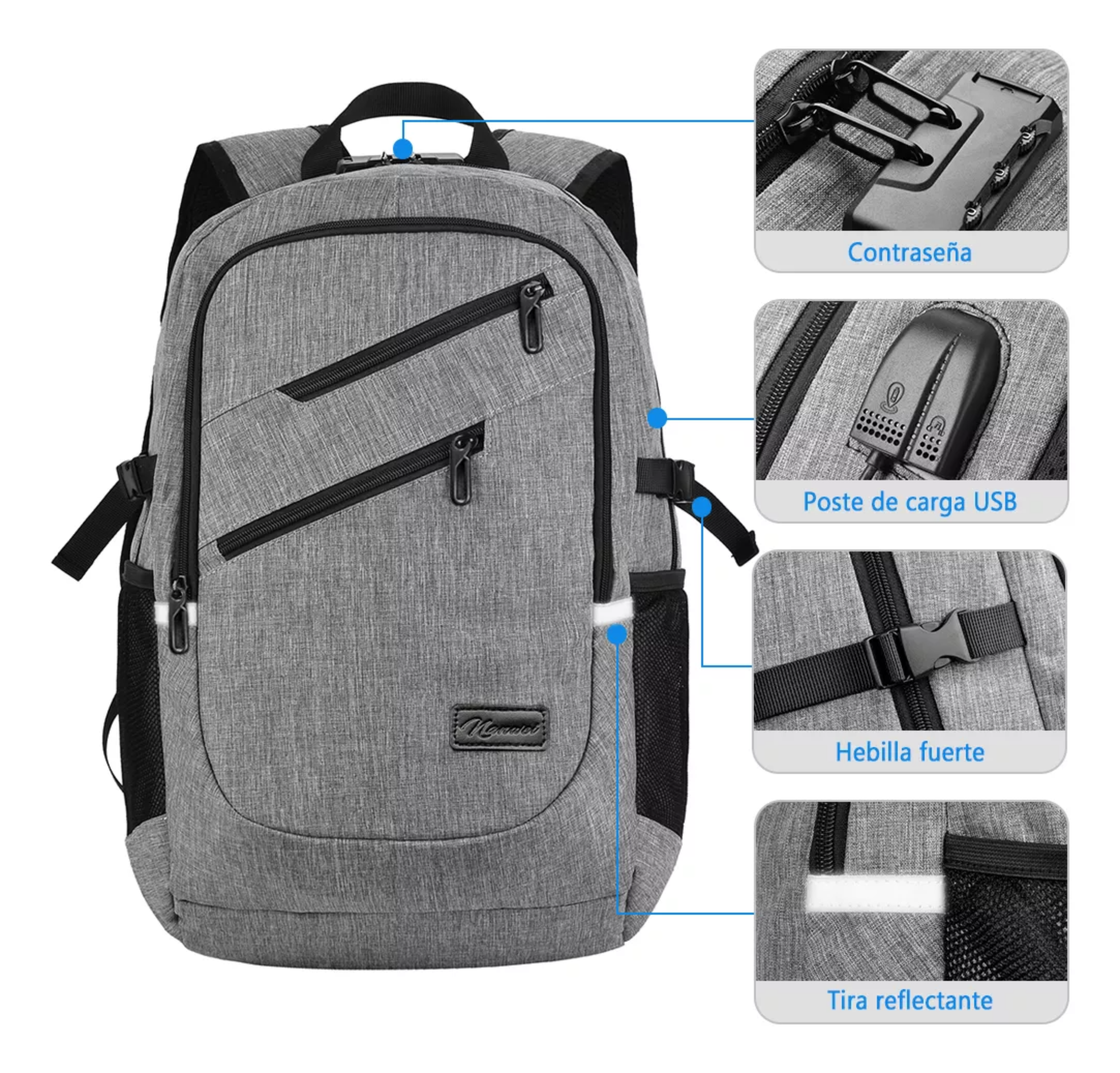 Mochila urbana 8848 BCS-10012 color GRIS CLARO diseño liso 35L.