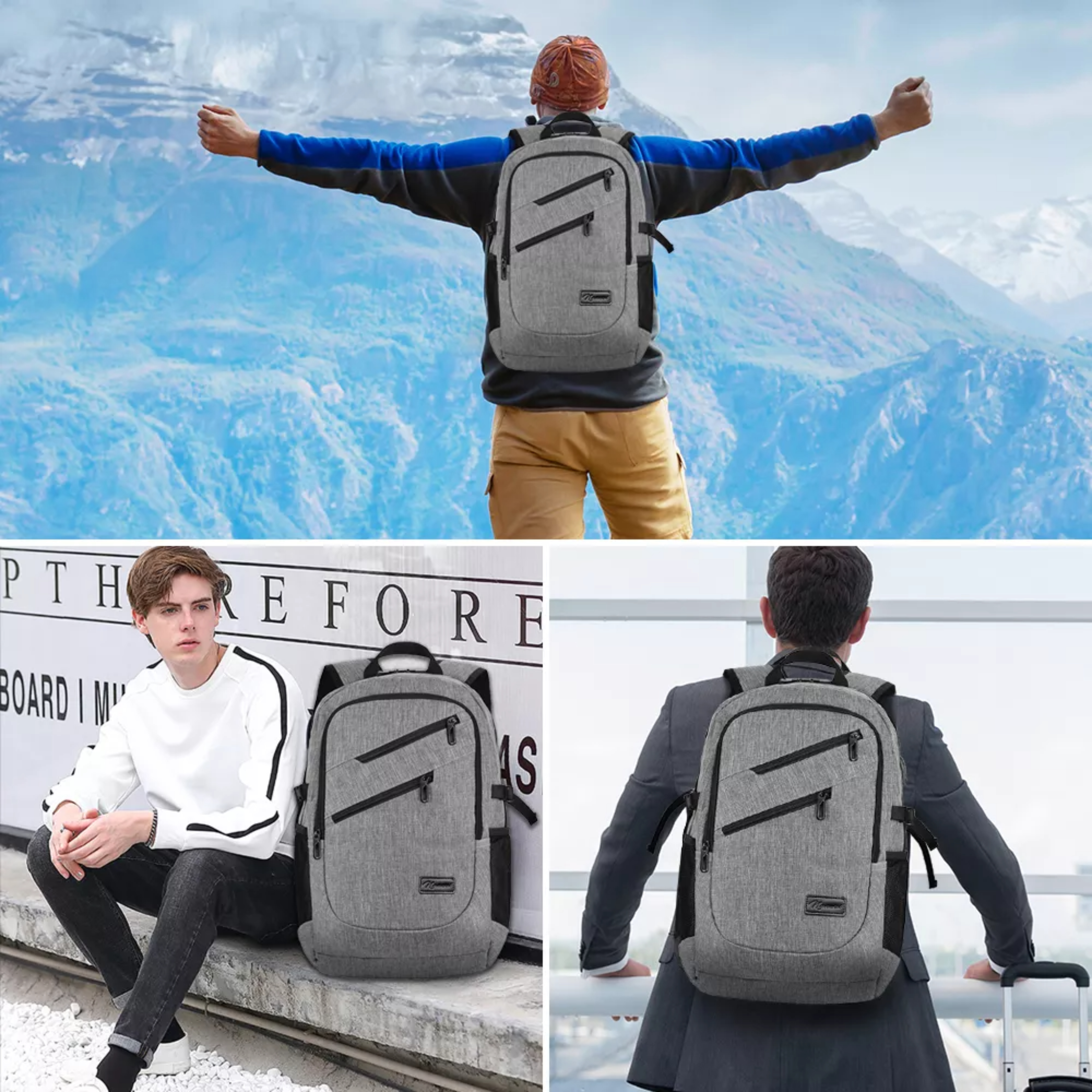 Mochila urbana 8848 BCS-10012 color GRIS CLARO diseño liso 35L.