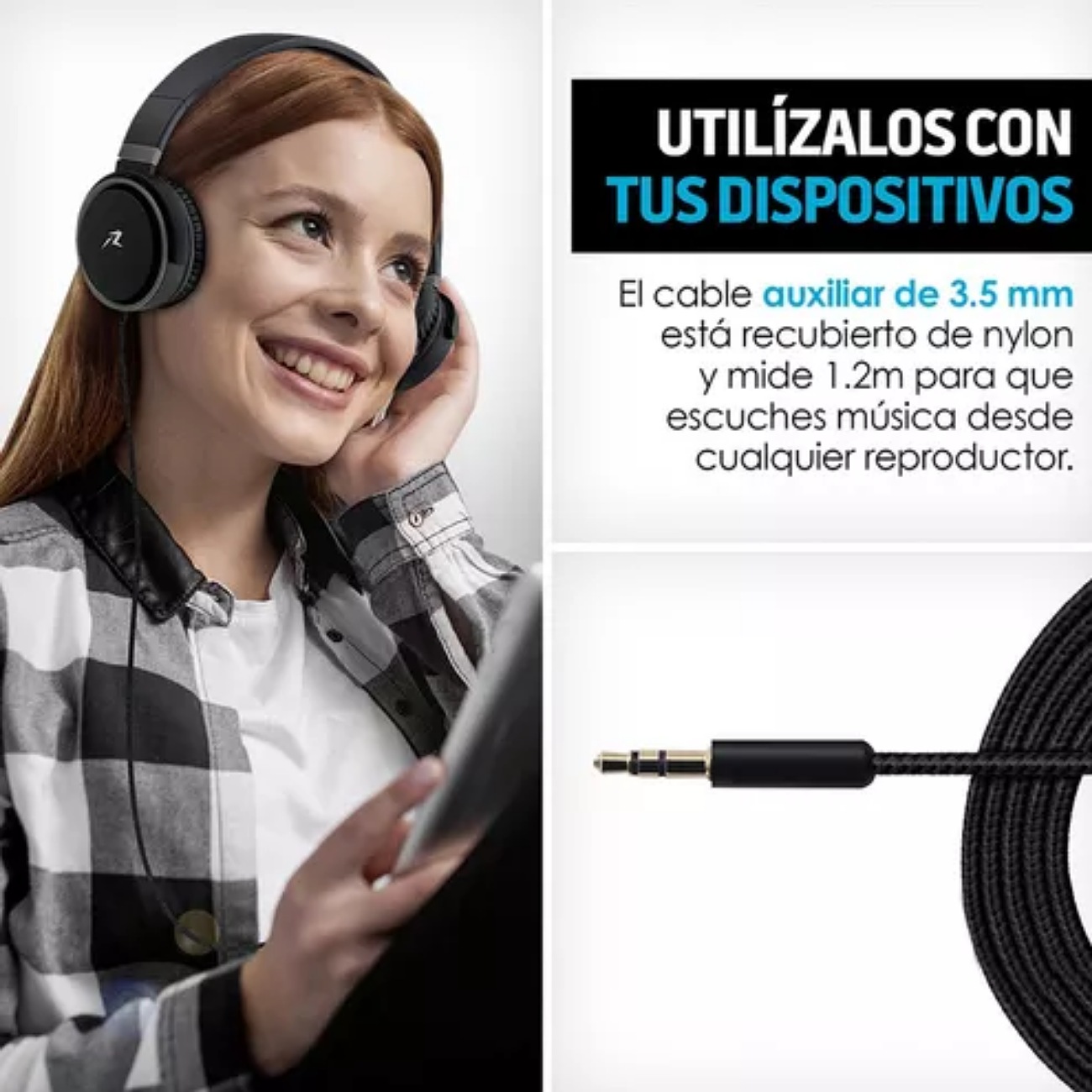Redlemon Audífonos tipo Diadema Over-Ear Plegables, Sonido High Definition, Manos Libres, Cable Auxiliar 3.5mm, con Aislamiento de Ruido Externo