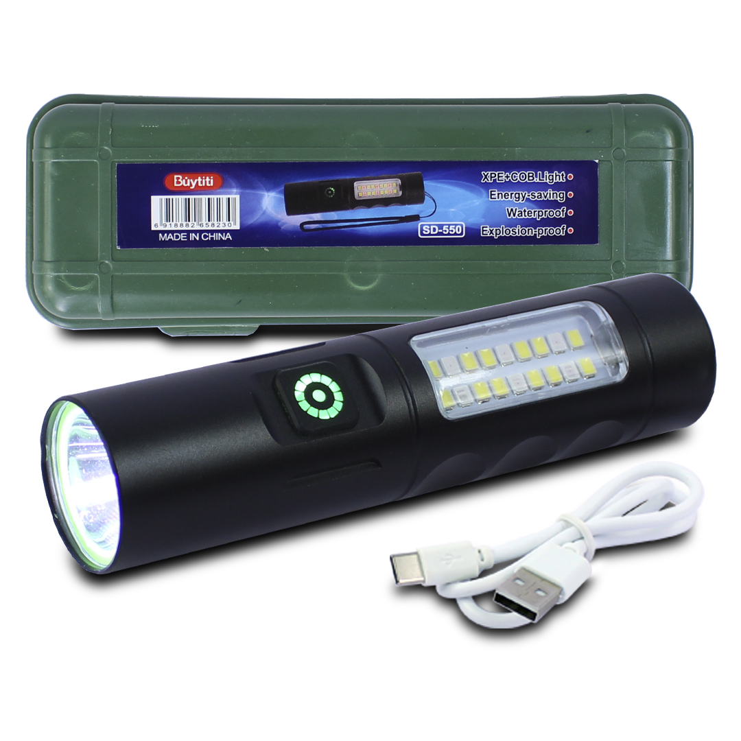 Buytiti kit 3 Linternas Tácticas De Emergencia Sd-550 Recargable Con Luz Roja.