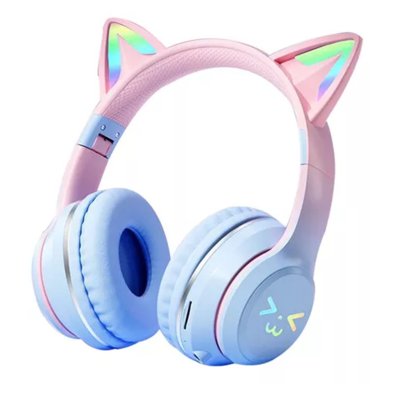 Audífonos Orejas De Gato Bt612 Bluetooth Led Diadema Ninos Color Azul