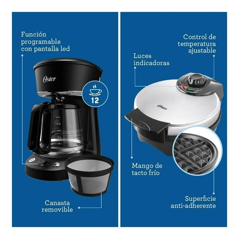 Combo Electrodomésticos Oster Licuadora, cafetera, waflera y tostador.