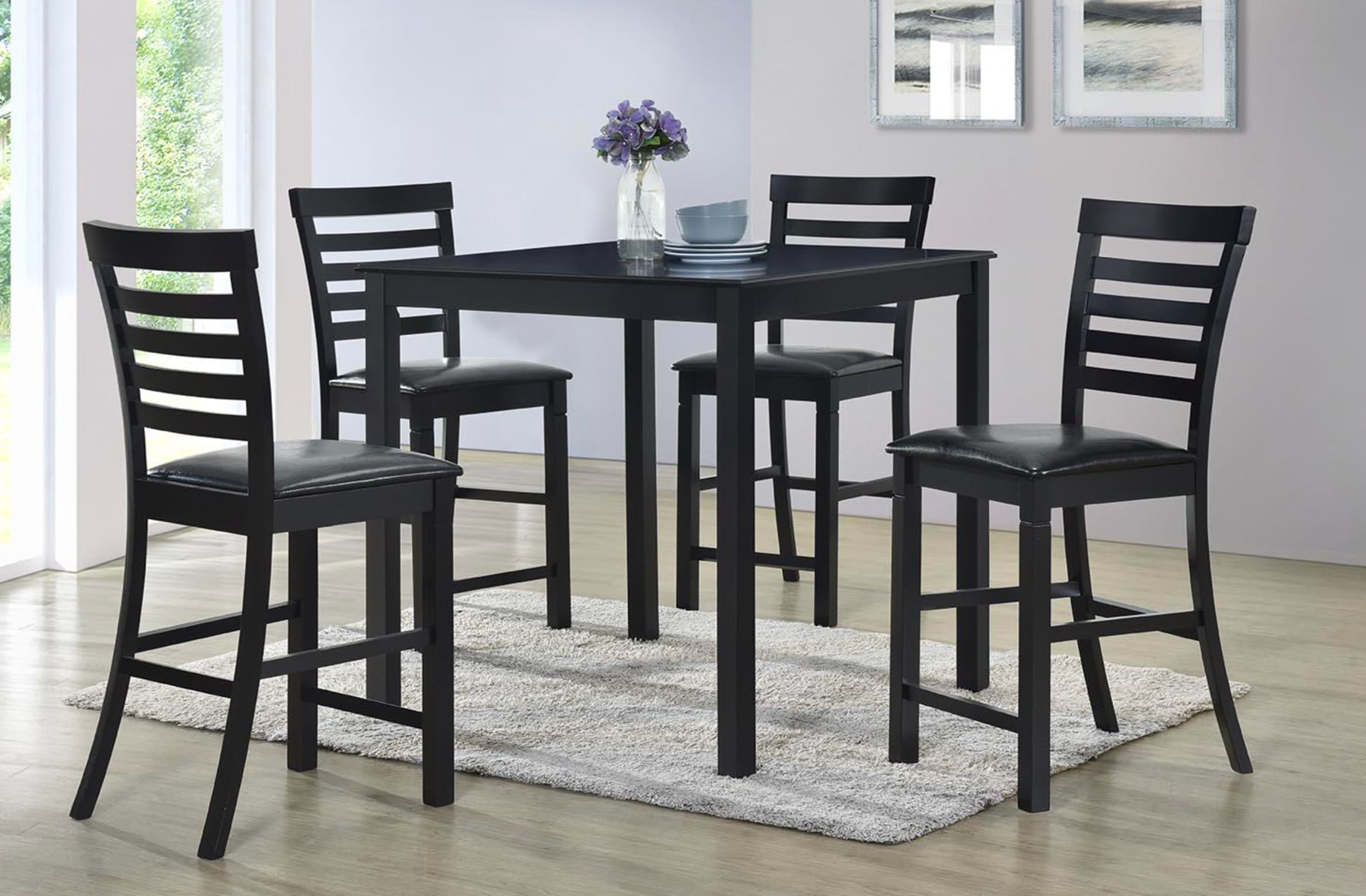 Comedor Cuadrado Alto 4 Sillas Evangeline Madera Solida