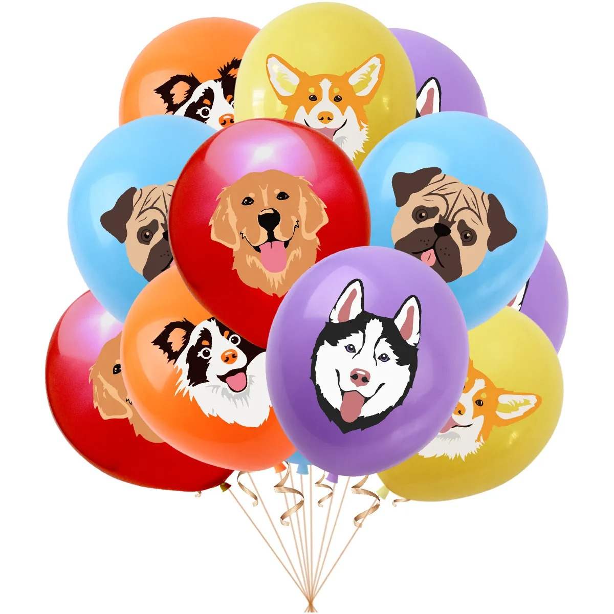 Juego 20 Globos Látex Animales Perro Husky Pastor Pug Cumpleaños Fiesta