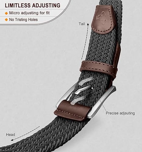 Cinturón Hombre,BULLIANT Cinturón Trenzado Elástico Tejido Extensible Y Hebilla De Aleación De Zinc,Ancho 1 3/8.