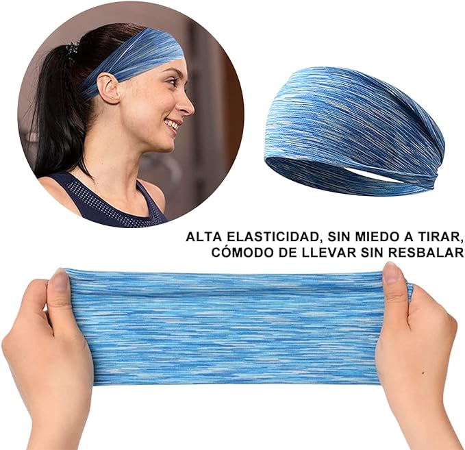 VIDA4U Bandas para el Cabello, Diademas Deportivas Elásticas, Banditas para el Cabello, Headband para Correr, Ciclismo, Yoga, para Hombres y Mujeres.