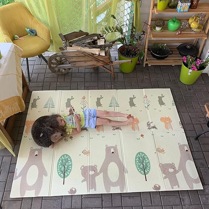 A PAPU BABY Tapete de juego Plegable 1.55 x 2.00 para Bebés Doble Vista. Baby Play Mat. (Oso).
