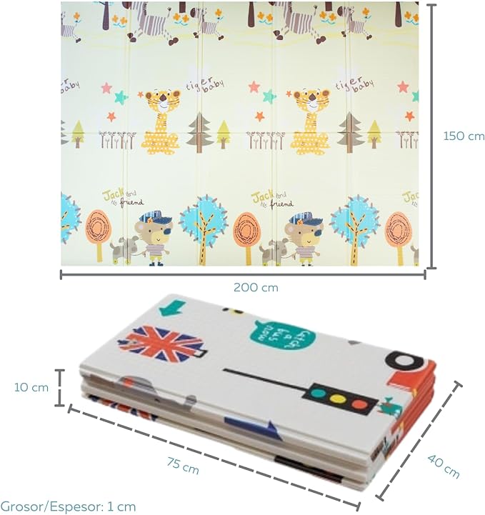 A PAPU BABY Tapete de juego Plegable 1.55 x 2.00 para Bebés Doble Vista. Baby Play Mat. (Oso).