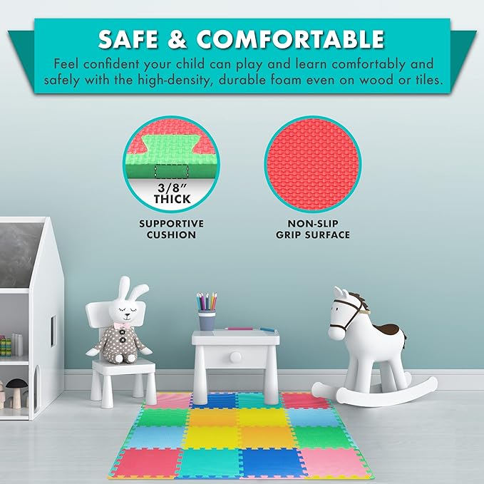 A Prosourcefit - Tapete de espuma para jugar con forma de rompecabezas para niños y bebés, con colores lisos, 36 o 16 baldosas entrelazadas con bordes, surtidas.