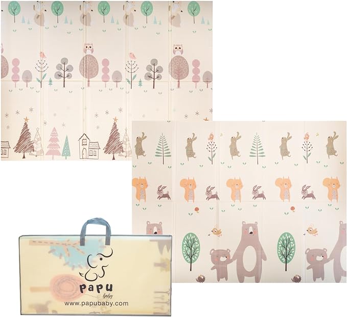 A PAPU BABY Tapete de juego Plegable 1.55 x 2.00 para Bebés Doble Vista. Baby Play Mat. (Oso).