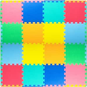 A Prosourcefit - Tapete de espuma para jugar con forma de rompecabezas para niños y bebés, con colores lisos, 36 o 16 baldosas entrelazadas con bordes, surtidas.