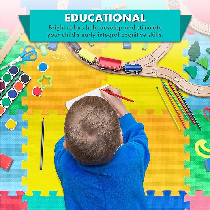 A Prosourcefit - Tapete de espuma para jugar con forma de rompecabezas para niños y bebés, con colores lisos, 36 o 16 baldosas entrelazadas con bordes, surtidas.