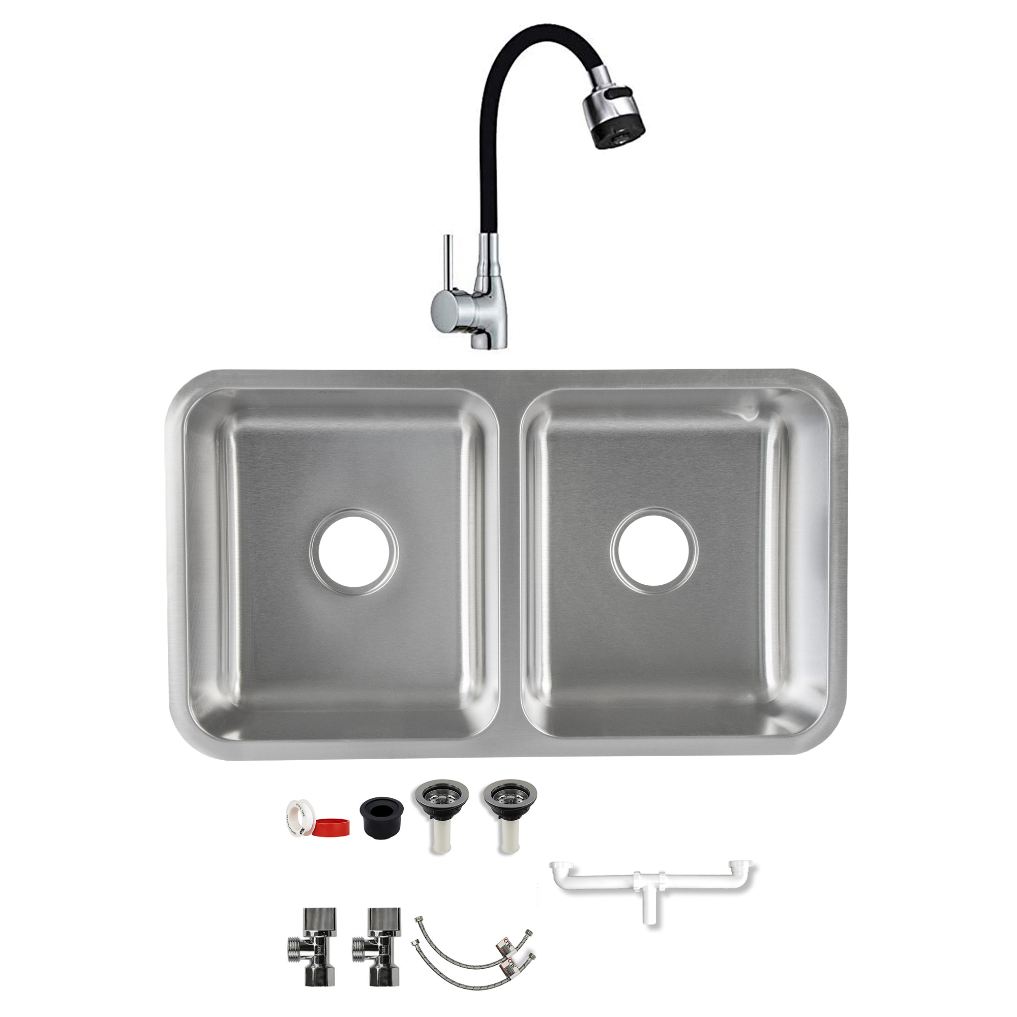 Tarja Doble En Acero. Inox. Incluye Mezcladora Monomando Y kit de instalacion