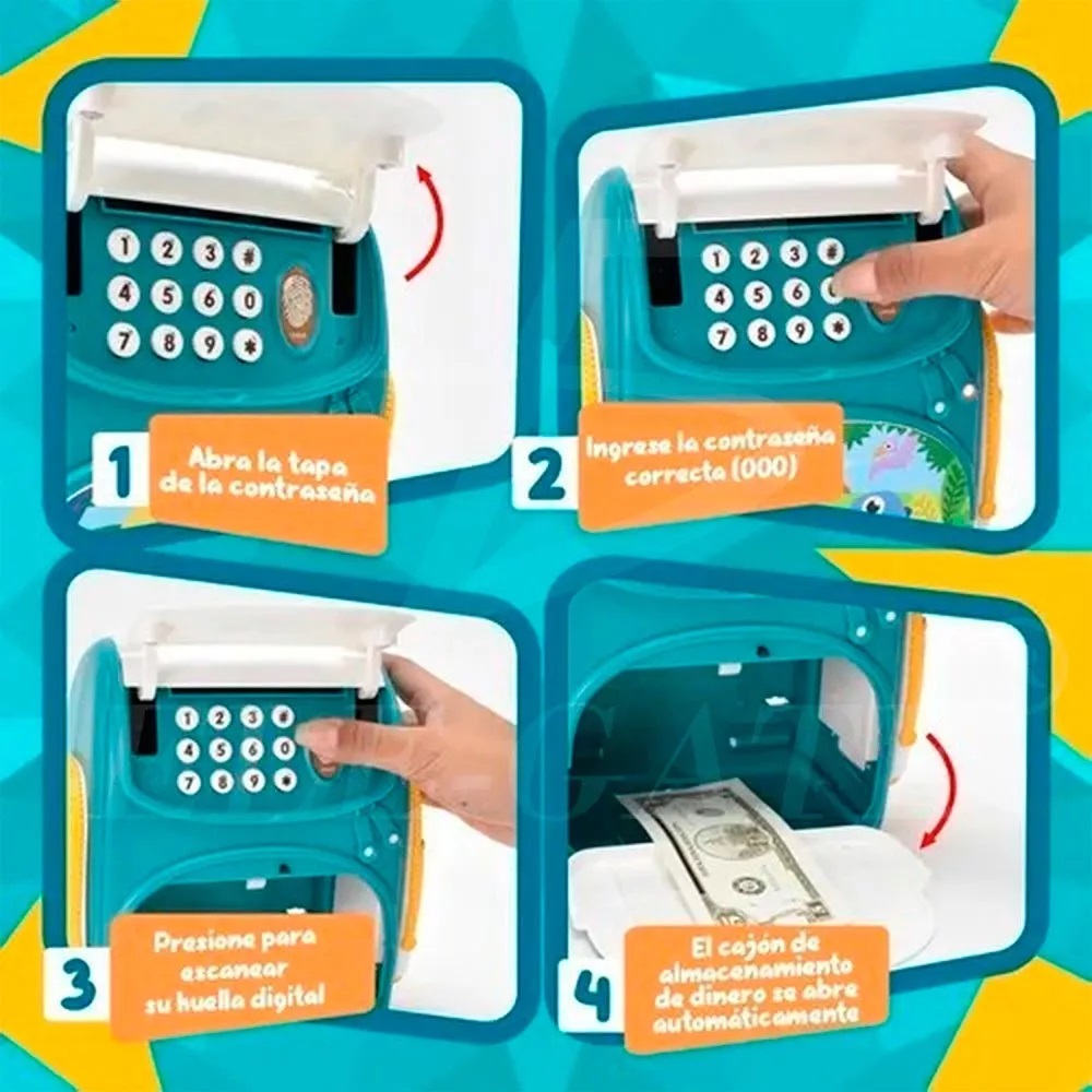 Alcancia infantil,mochila electrica caja con sensor de huella